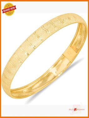 10k Yellow Gold Double Stripe Satin Finish Textured Flex Bangle Bracelet 8mm